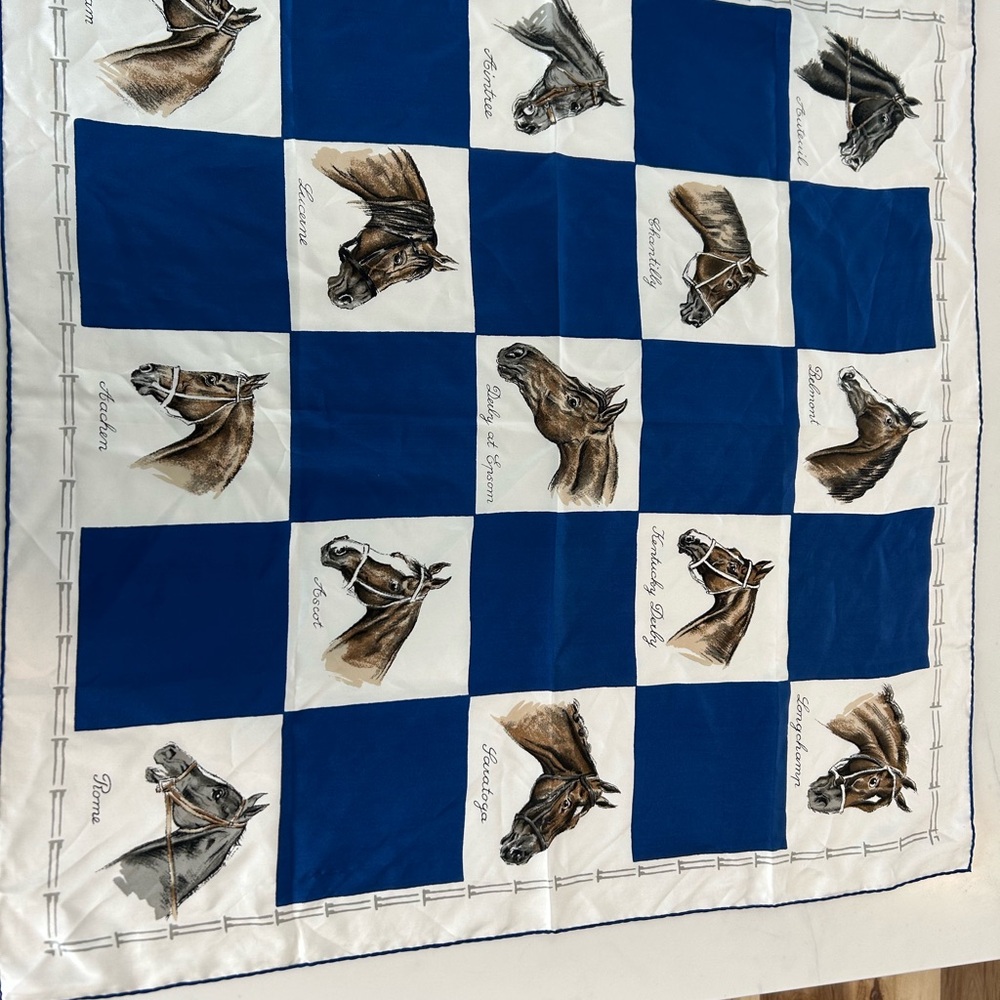 Equestrian Print Blue and White Scarf
